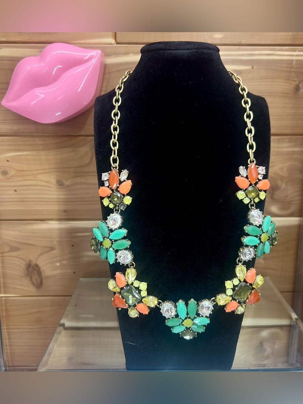 Stella & Dot Coral, Mint & Lime Floral Bib Necklace